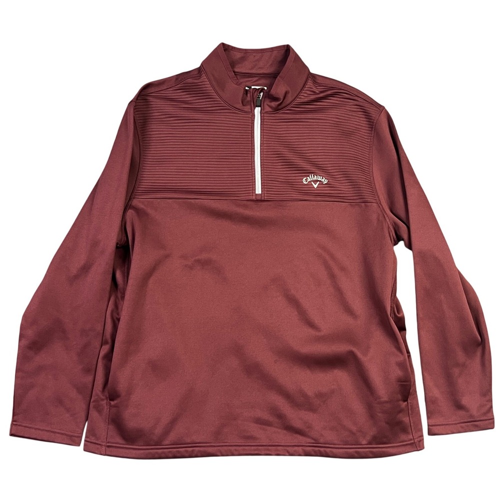 Callaway Pullover Mens XL Maroon Quarter Zip Textured Ribbed Performance New - Picture 2 of 9